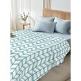 thumbnail image 3 of Twin Flat Sheet Only Boho Minimalist Geometric Art Soft Microfiber Cooling Bedding Sheets Modern Teal Herringbone Texture Flat Bed Sheet, 3 of 4