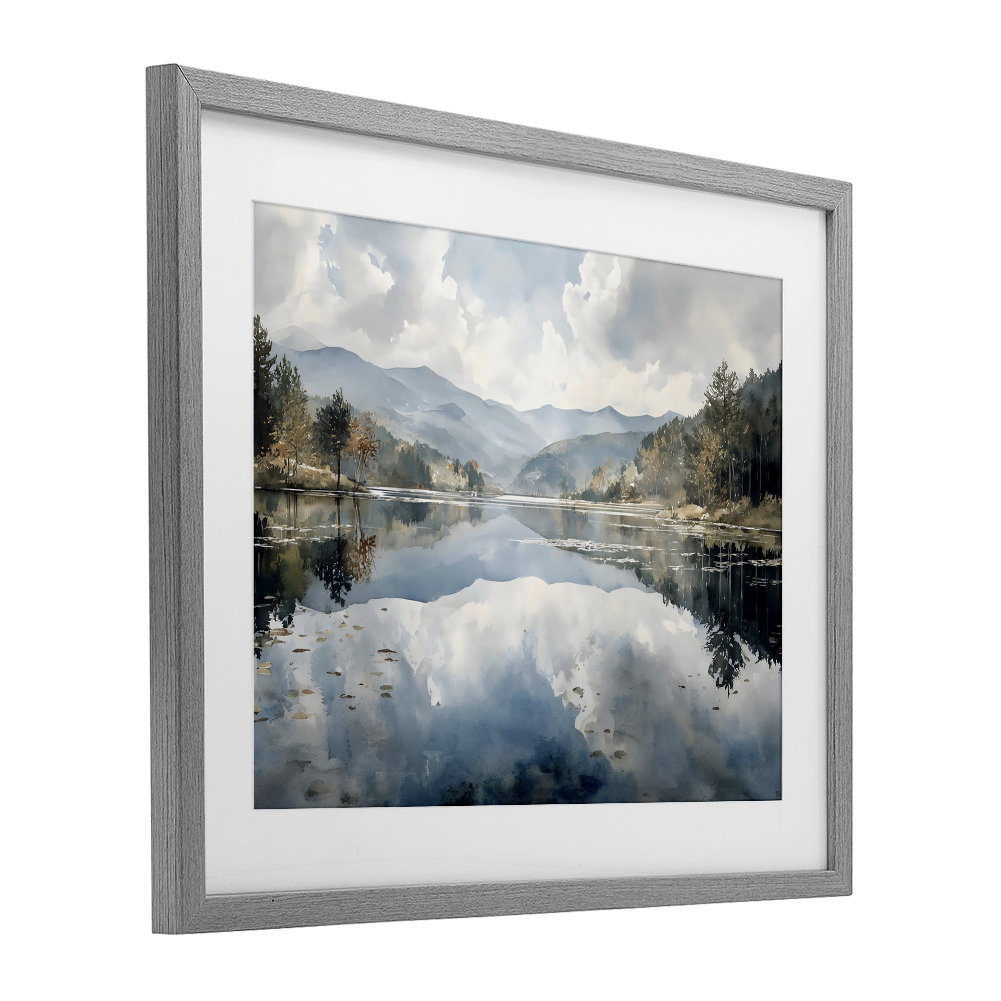 Stupell Industries Nature's Reflection on Mountain Lake Gray Framed Print Under Glass, design by Franklyn Gregory