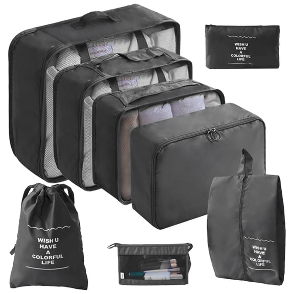 8-Piece Travel Packing Cubes Set, Luggage Organizer Bags for Suitcase, Lightweight Travel Organizers with Zipper, Black