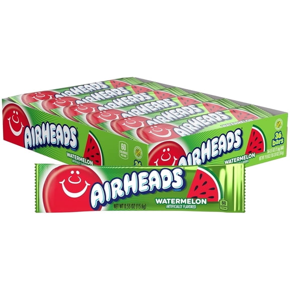 Airheads Watermelon – 36 Count Box of 0.55 oz Chewy Fruit Candy Bars