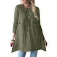 thumbnail image 6 of Womens Casual Linen Shirt Tops Loose Fit Long Sleeve Crew Neck Solid Plus Size Linen Blouses with Pockets, 6 of 8