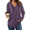 thumbnail image 2 of Timegard Hoodies for Women V Neck Drawstring Long Sleeve Pullover Fall Casual Loose Comfy Tops Blouse, 2 of 5
