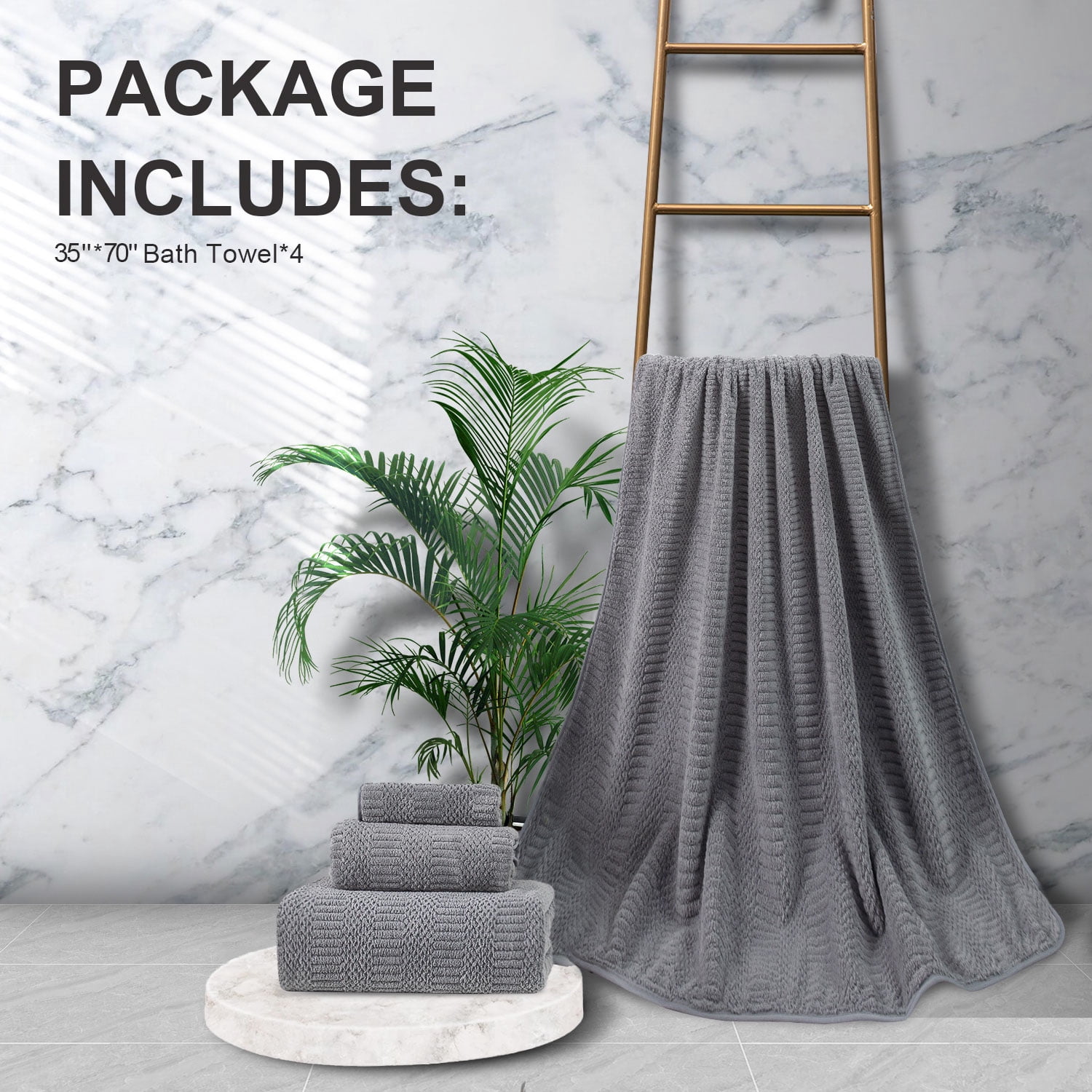 Beartech 4 Piece Microfiber Bath Towel Set,700GSM Family-sized Towel Set ,Quick Dry & Less Lint,Highly Absorbent,Ultra Soft Shower Towel For Bathroom Hotel-Dark Gray