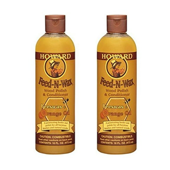 HOWARD Feed n Wax Wood & Conditioner Beeswax Polish, Orange, 16 Fl Oz, Pack of 2