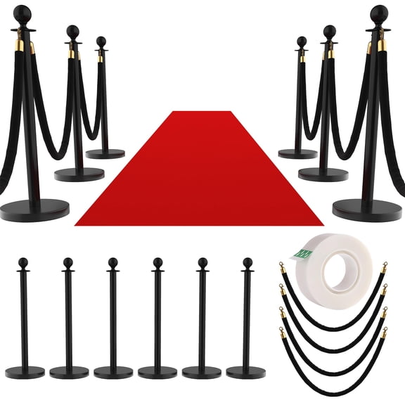 Studyset Stanchions and Velvet Ropes, 26ft Red Carpet,Hollow Base & Velvet Ropes, Stainless Steel Crowd Control Posts for Red Carpet Runner, Event & Party Barriers