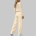 thumbnail image 6 of 2 Piece Sets for Women Ribbed Slim V Neck Crop Tops Matching Straight Leg Ruched Pants Summer Vacation Outfits, 6 of 8