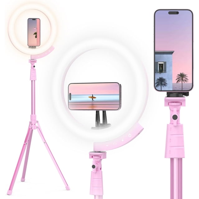 14'' LED Foldable Ring Light with 62'' Tripod Stand, Selfie Ring Light for Video Recording, Live Streaming, TikTok & YouTube, Compatible with & (Black)