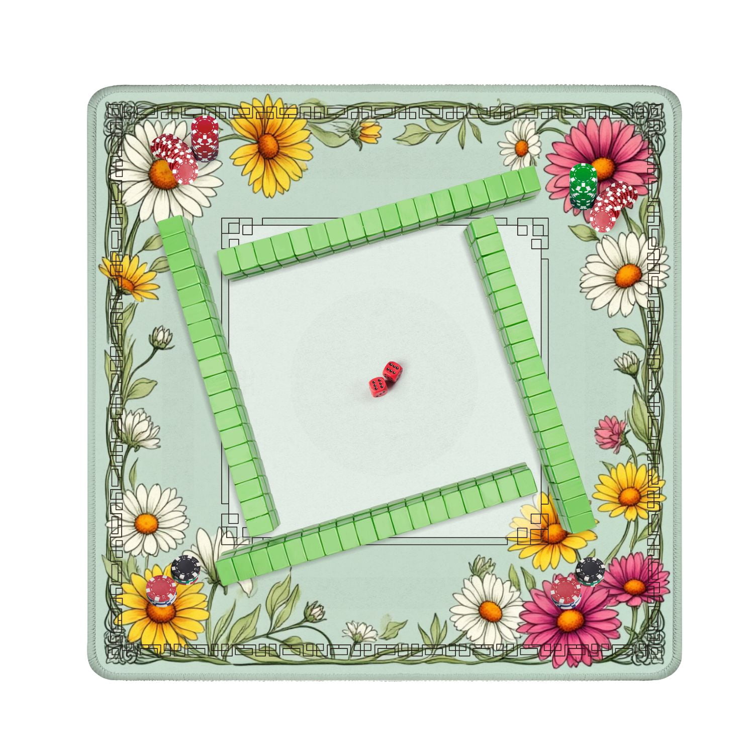 Mahjong Mat 31.5" x 31.5" Floral Border Daisies Sunflowers Soft Pastel Colors Non-Slip Noise Reduction American Mahjong Tiles Table Cover for Dominoes Poker Card Board Games Gift