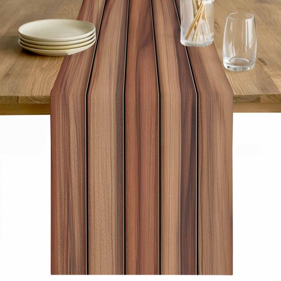 Western Barn Door Table Runner - 120 Inch Long Country Farmhouses Wooden Grain Brown Cotton and Linen Blended Dress Scarves Farmhouse Table Runner for Kitchen Dining, Coffee Table, 13" x 120"