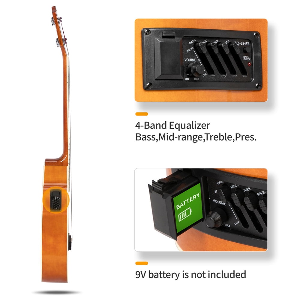 Tcbosik 4 Strings Cutaway Acoustic-Electric Bass Guitar, Electric Bass with 4-Band Equalizer, Bag, Strap, Picks, Cable and Wrench Adjustment Tool for Beginner, Natural
