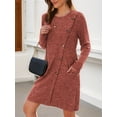 thumbnail image 6 of Long Sleeve Dress for Women Tunic Sweater Dresses with Pockets Fashion Buttons Side Brick Red XXL, 6 of 9