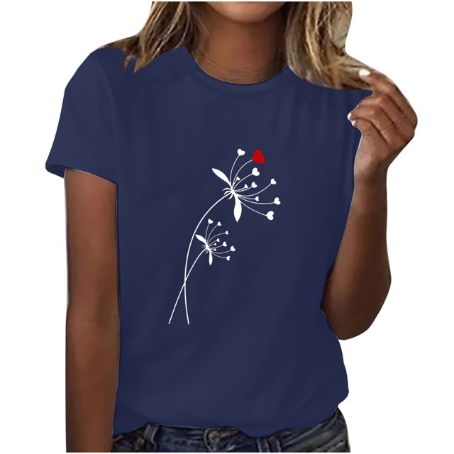 yievot Chemises pour Femmes Mode Manches Courtes Col Rond Impression de la Saint-Valentin Chandail Décontracté T-Shirt Hauts Chemise