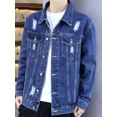 thumbnail image 2 of Chaquetas vaqueras para hombre, abrigo vaquero claro de otoño para hombre, roto con agujero, moda, precio bajo, una pieza, estilo vintage Y2k G coreano desgastado, 2 of 5