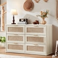 thumbnail image 4 of LEYAOYAO 2-Piece Rattan Bedroom Furniture Set, 48" Wide 6 Drawer Dresser and 2 Drawer Nightstand with Open Storage Shelf, Grey White, 4 of 9
