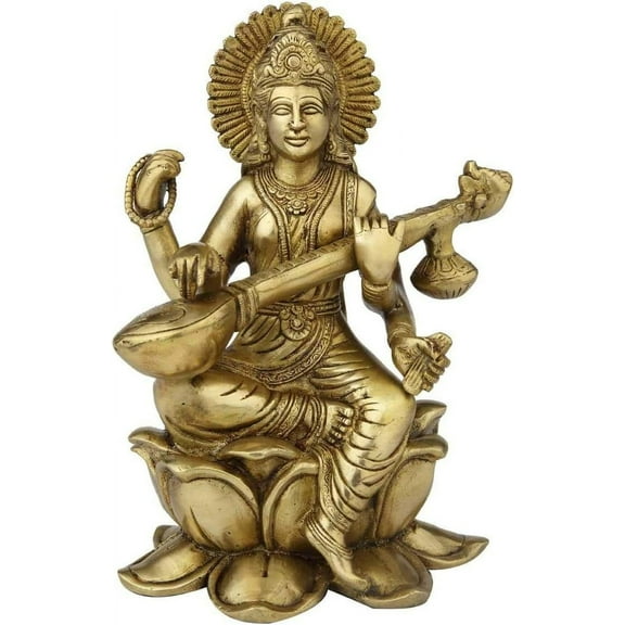 Hindu Goddess Statue Saraswati Idol Brass Sculpture Indian 7. 5 Inches