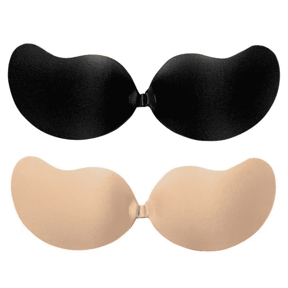 2Pcs Women's Reusable Sticky Push-up Bra Backless Strapless Silicone Bra with Adhesive Nipple Covers