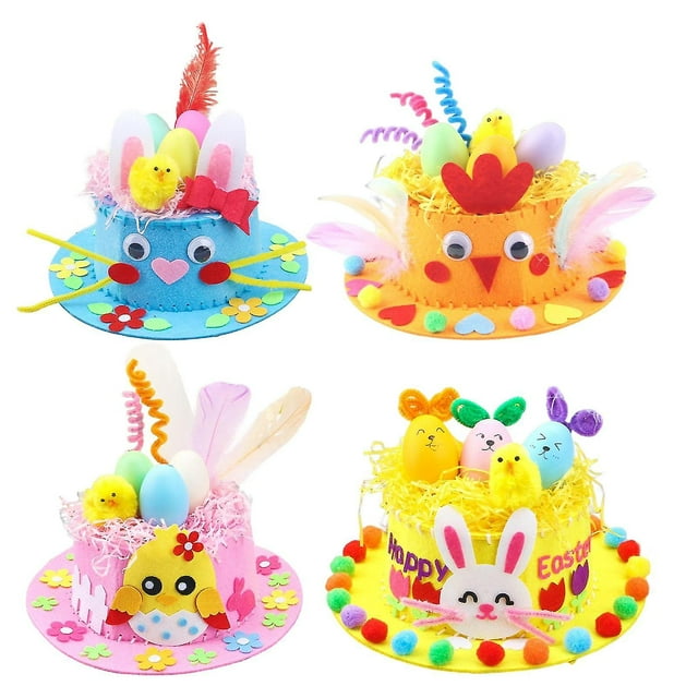 Children Diy Easter Hat Set Decorations Crafts , To Make Your Own Easter Bonnet Game Supplies For KindergartenBlue