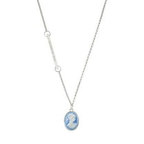 Delight Jewelry Silver-tone Small Blue Oval Cameo - Silvertone Class of 2026 Delicate Bar Necklace, 18.75"