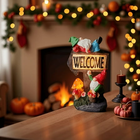 Solar Welcome Gnome Garden Statue, Outdoor Decor Resin Gnomes Figurines for Patio Yard Lawn Balcony Front Porch Gardening Art Ornament