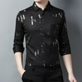 thumbnail image 2 of Camisas s Para Hombre Camisa informal de manga larga con estampado de solapa holgada para hombre (Black, L), 2 of 7