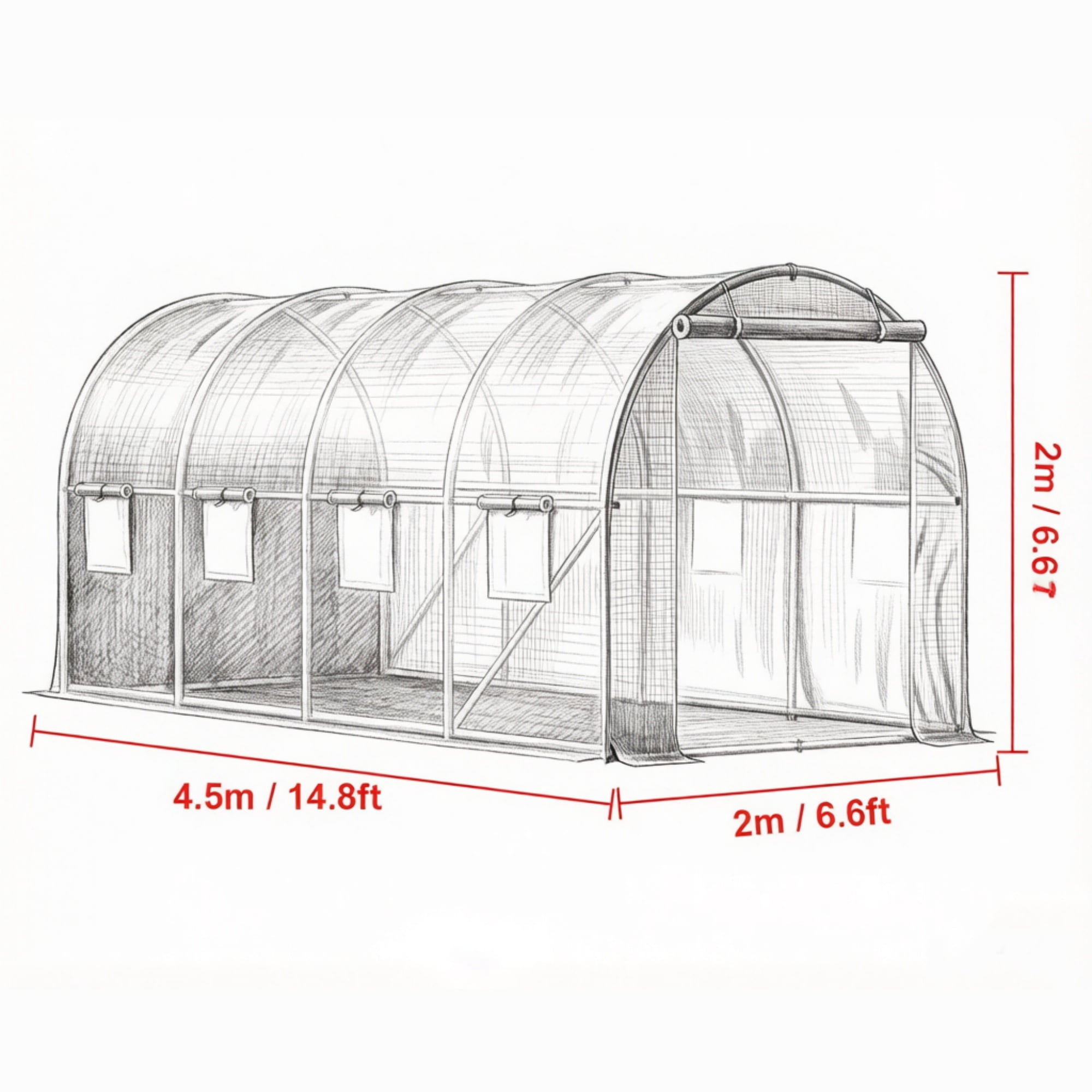 Walk-in Tunnel Greenhouse, Portable Hot House with Galvanized Steel Hoops & 8 Roll-up Windows, 15' x 7' x 7'