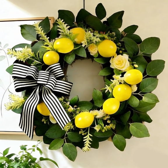 Lemon Wreath for Front Door, Artificial Faux Lemon & floral Summer Wreath, Spring Summer Porch Decor, Farmhouse Home Wedding Decorations