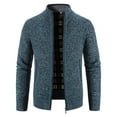 thumbnail image 2 of YMNXA Men'S Casual Cardigan With Pockets Long Sleeve Stand Collar Solid Color Zip Up Plush Thickened Warm Knitted Sweaters For Daily Wear Navy L, 2 of 9