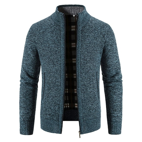 LUOGENLI Mens Sweaters Cardigan Wool Men's Casual Cardigan Sweaters Full Zip Sweaters Knitted Cardigan with Pockets Mens Sweater Jackets Lightweight Navy Size L