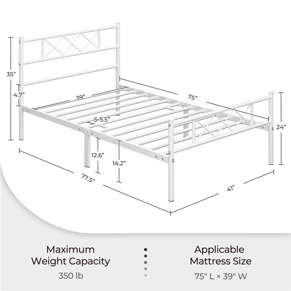 Renwick X-design Metal Platform Twin Bed,Adult , White