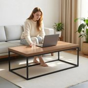 Walnut Coffee Table | Modern Industrial Rectangular Table With Black Metal