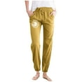 thumbnail image 1 of Women's Cargo Pants Minimalist Spring Summer Solid Color With Printed Pockets Drawstring Home Pants Ladies Summer Pants Yellow XXL, 1 of 3