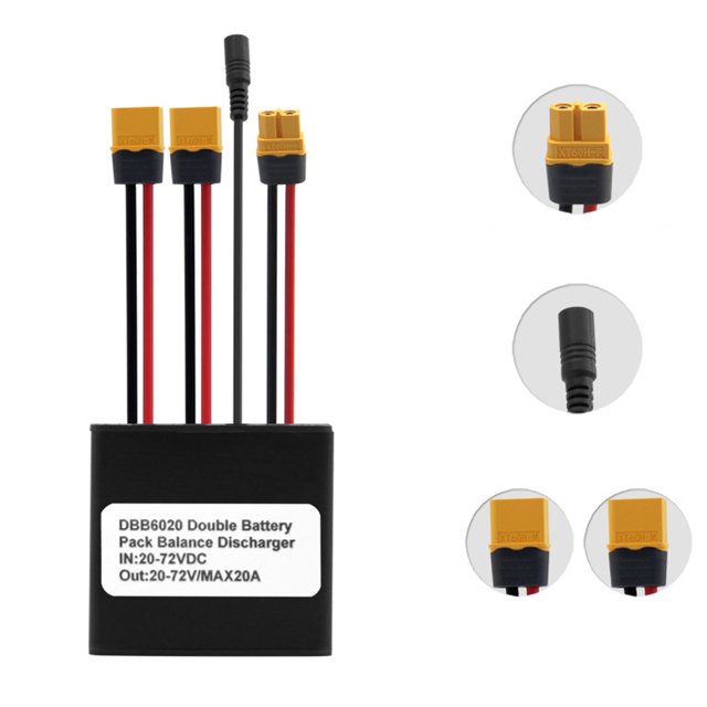Dual Battery Discharge Management Module for Lithium Electric Bikes, 20-72V Input/Output, 20A/30A/40A Optional Current, Aluminum Housing, -20-60°C Operating Temp, with Charging Port, 4.8x4.5x2cm