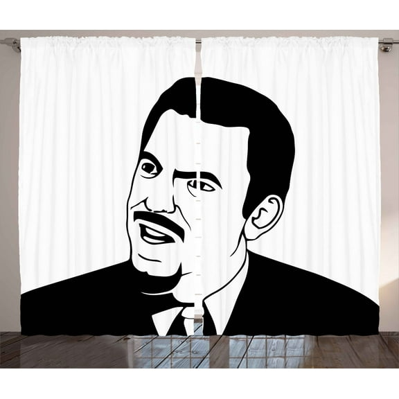 Ambesonne Humor Curtains 2 Panel Set, Retro Comics Meme Troll, 108" x 84", White and Black