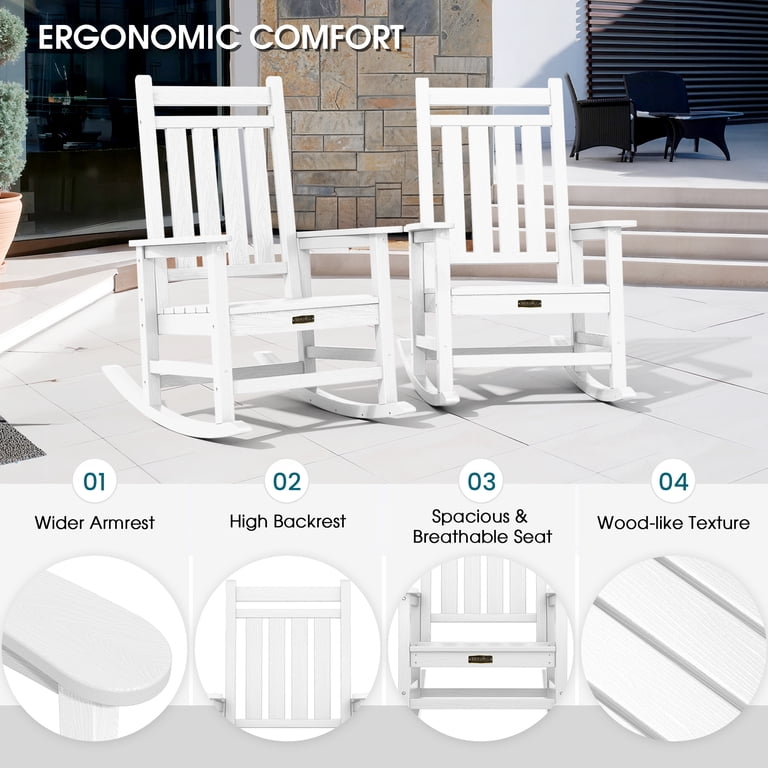 SERWALL Outdoor Rocking Chair Set of 2, HDPE Weatherproof Patio