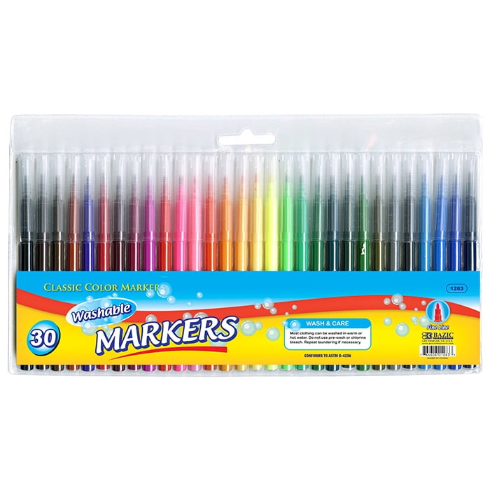 BAZIC Washable Markers Fine Line 30 Color, Thin Tip Coloring Marker