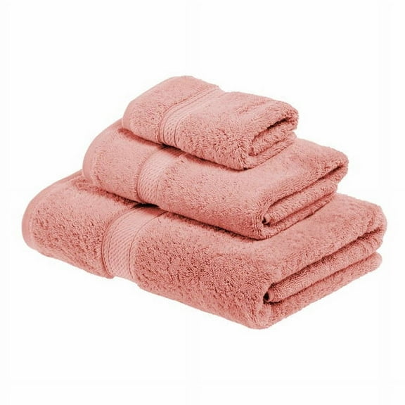 Egyptian Cotton 900 GSM Hotel Quality 3-Piece Towel Set, 1 Face, 1 Hand, and 1 Bath Tea Rose