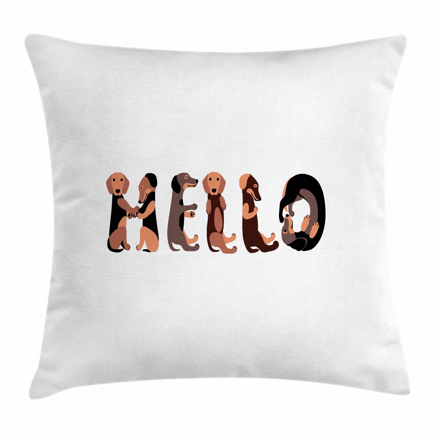 Dachshund Throw Pillow Cushion Cover, Dachshund Puppies Spelling the