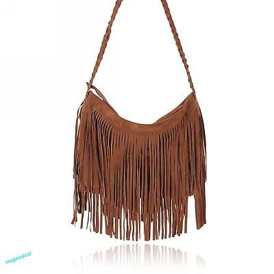 Brown Leopard Boho Fringe Crossbody Flap Purse for Girls