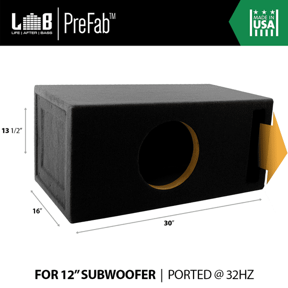 2 ft³ @ 32Hz Ported MDF SQ/SPL Enclosure Box for Single 12" Car Audio Subwoofer