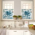 thumbnail image 4 of Turquoise Octopus Kitchen Curtains and Valances Set, Nautical Retro Ocean Starfish Coral Rod Pocket Window Valance 18 Inch Window Curtain Panels for Living Room Bedroom Laundry, 27.5x24in, 3 Pieces, 4 of 7
