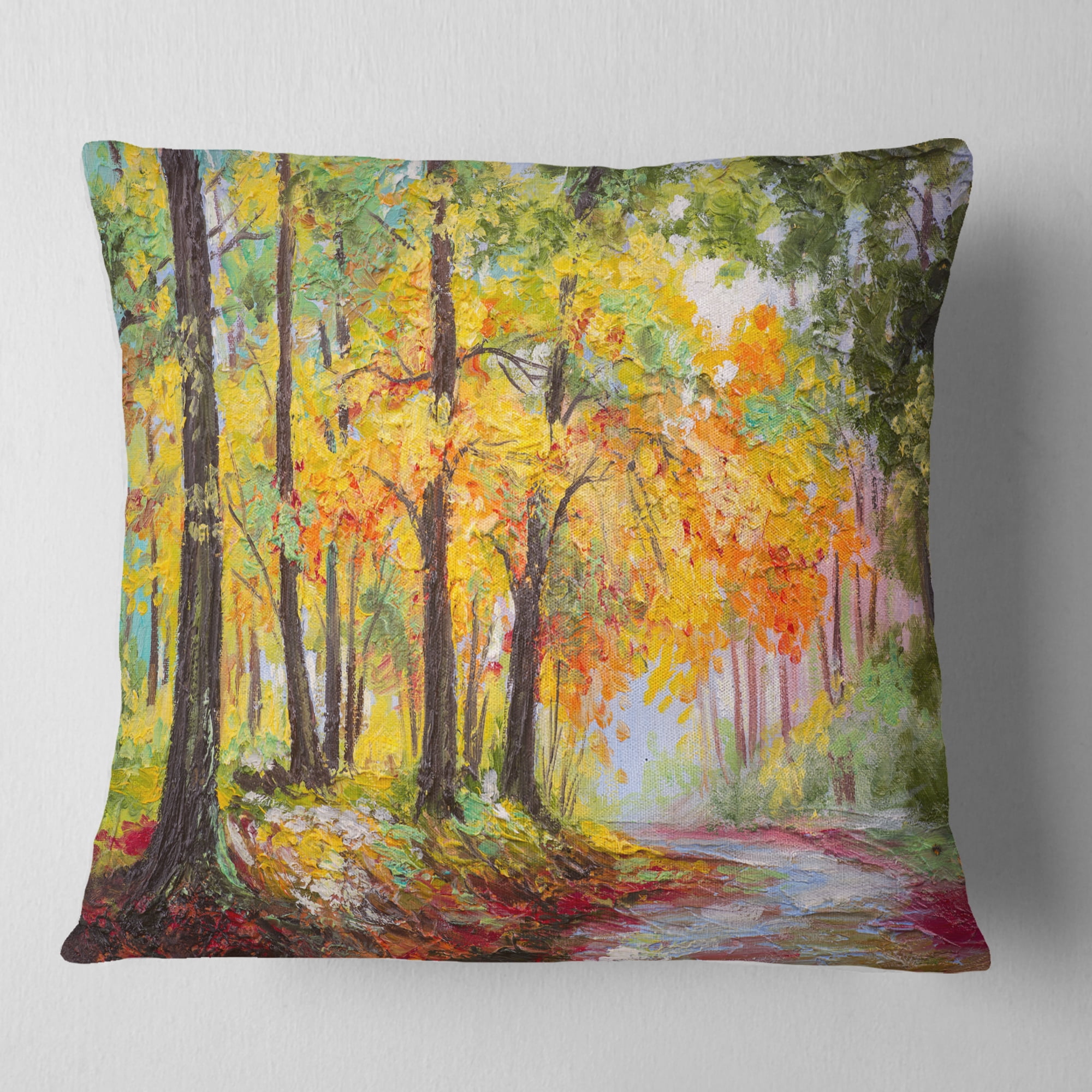 Designart Colorful Autumn Forest - Landscape Printed Throw Pillow - 18x18
