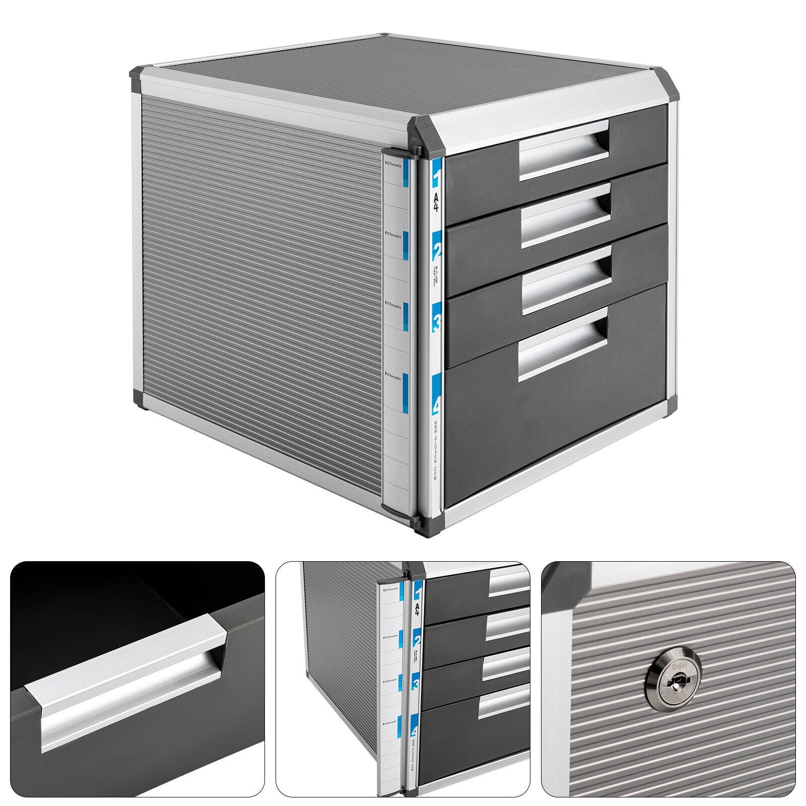 4 Layers Desktop Drawer Organizer Books File Locking Storage Cabinet for Home Office,12.4*13.8* 11.7in