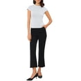 thumbnail image 2 of Blusas Houndstooth Inspire Chic para mujeres, elegante cuello redondo, top de oficina con mangas cortas, color blanco, 2 of 6