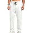 thumbnail image 2 of GrmtClth Casual Pants for Men Drawstring Elastic Waist Lightweight Linen Pants Loose Fit Straight Legs Beach Trousers with Pockets White S, 2 of 9