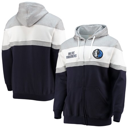 Men's Fanatics Branded White/Navy Dallas Mavericks Colorblock Wordmark Full-Zip Hoodie