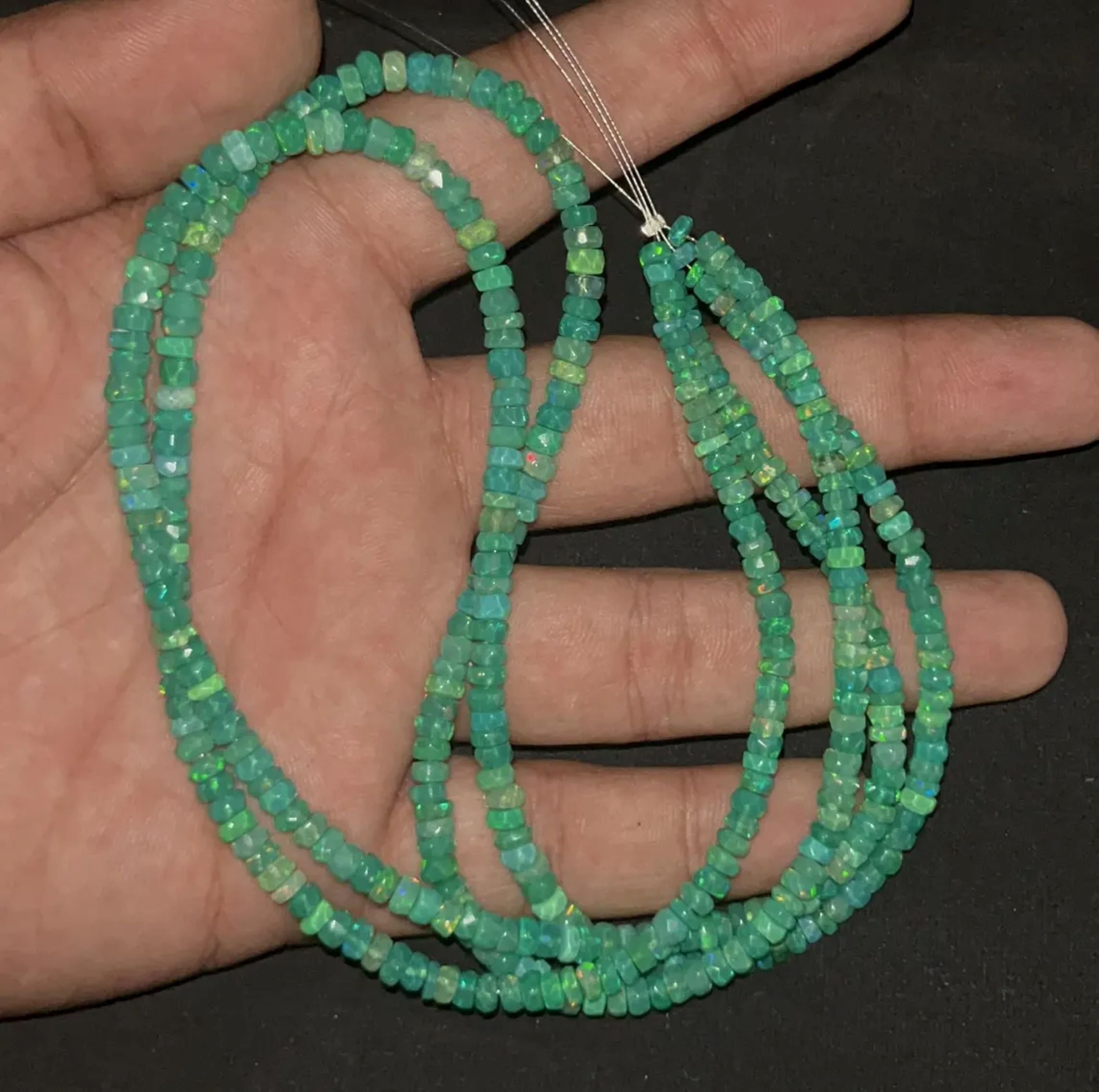 AAA+ Green Ethiopian Opal Faceted Rondelle Beads 3-4mm Green Faceted Opal Beads 16 Inch Green Opal Beads Rondelle Green Opal Strand
