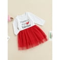 thumbnail image 3 of aturustex Toddler Baby Girls Summer Dress Letter Heart Printed Round Neck Pleated Stitching Mesh Tulle Skirt, 3 of 7