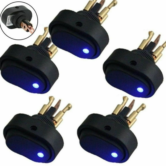 5 Pack Blue LED 12V 30A Heavy Duty Rocker Toggle Switch for Car and Boat