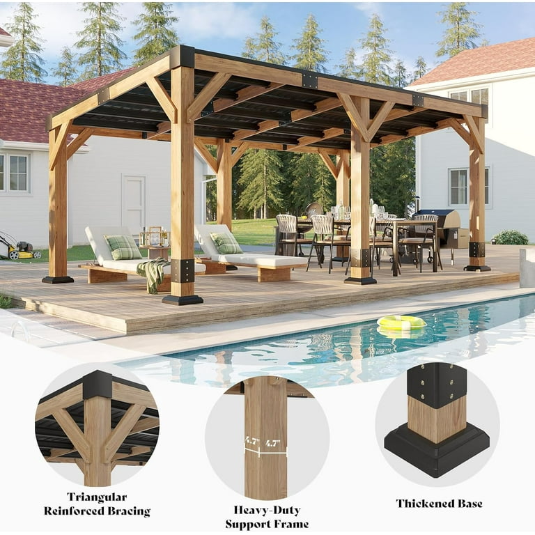 LUXOAK 10x20 FT Outdoor Gazebo Solid Wood Metal Hardtop