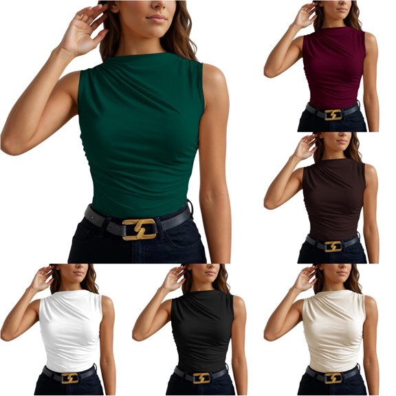 RUTAYY Women's Blouse Sleeveless Crew Neck Solid Color Tops Casual Summer Tops Soft Lightweight Basic Daily Wear Trendy Beach Shirts
